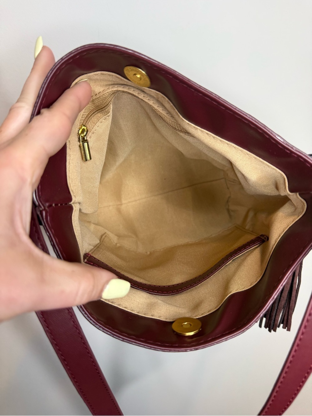 Women’s Burgundy Shoulder Bag - Sleek faux Suede & Leather Design - Picture 5 of 8